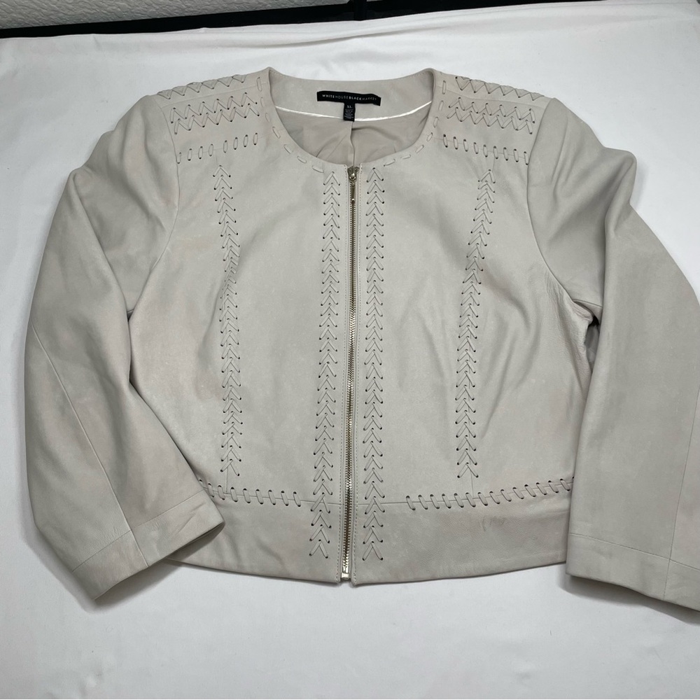 White House Black Market Cream Moto-Style Jacket | Whipstitch Detail | Size XL - Picture 6 of 11